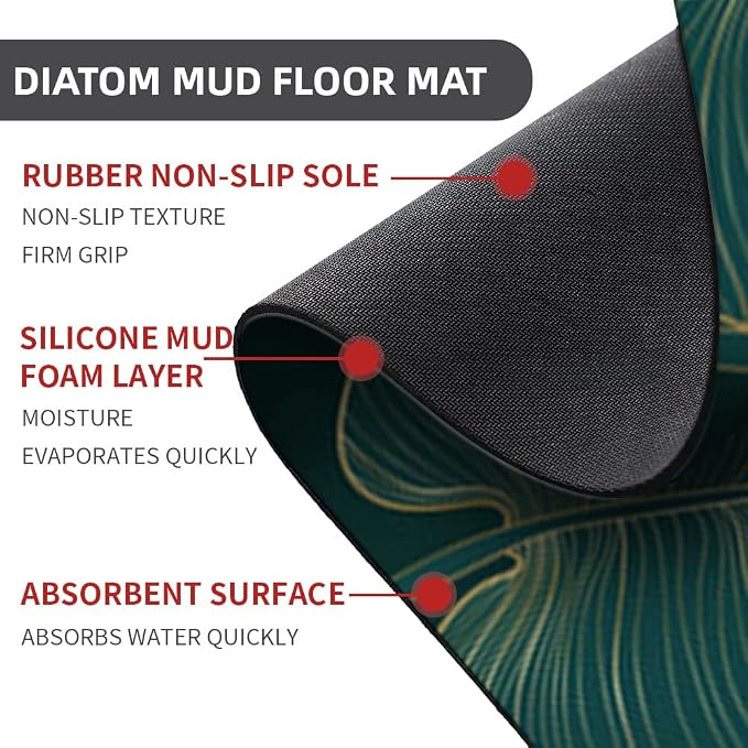 Diatomaceous Earth Bath Mat,The Leaves Non-Slip Volume Super Absorbent Fast Drying for Bathroom Kitchen Door mat,Eco-Friendly Easy to Clean 16×24Inch (40 * 60cm)
