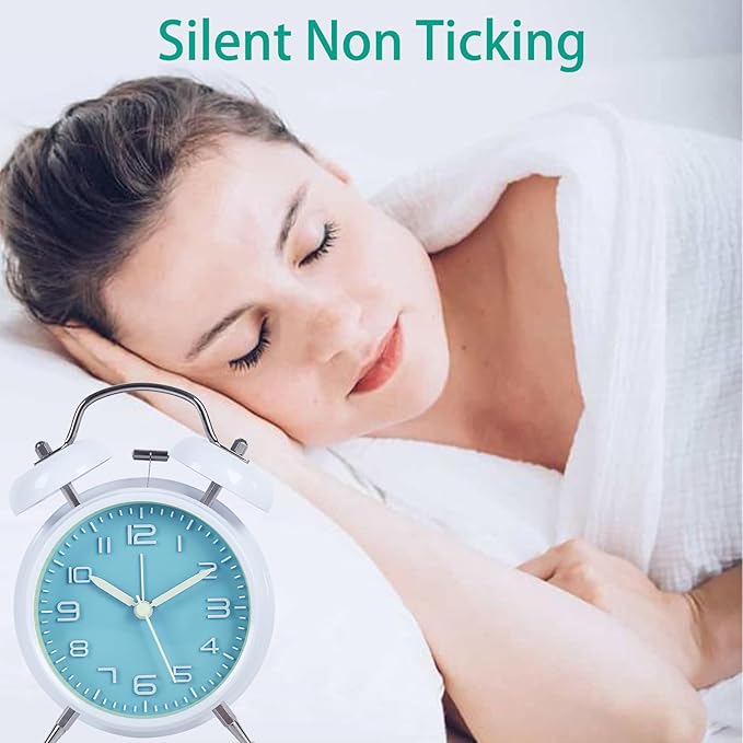 pxy Loud Alarm Clock for Heavy Sleepers 3D Dial Battery Operated (Battery Include), 4" Super Silent Analog Alarm Clock for Kids with Night Light PT260 Silver OrangePT505 White Blue