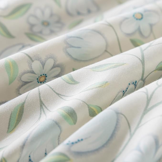HoneiLife Floral Duvet Cover Queen - 100% Cotton Comforter Cover, Soft & Breathable Bedding Duvet Cover Sets with Zipper Closure & Corner Ties, 3-PC Wildflower Comforter Cover Sets, Early Summer