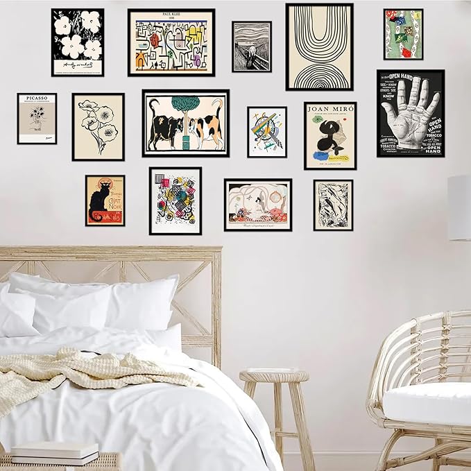 TRAMIN Eclectic Wall Art Prints Set – Colorful Vintage Bauhaus Abstract Paintings, Maximalist Boho Collage Posters for Bedroom, Dorm & Home Decor (Unframed)