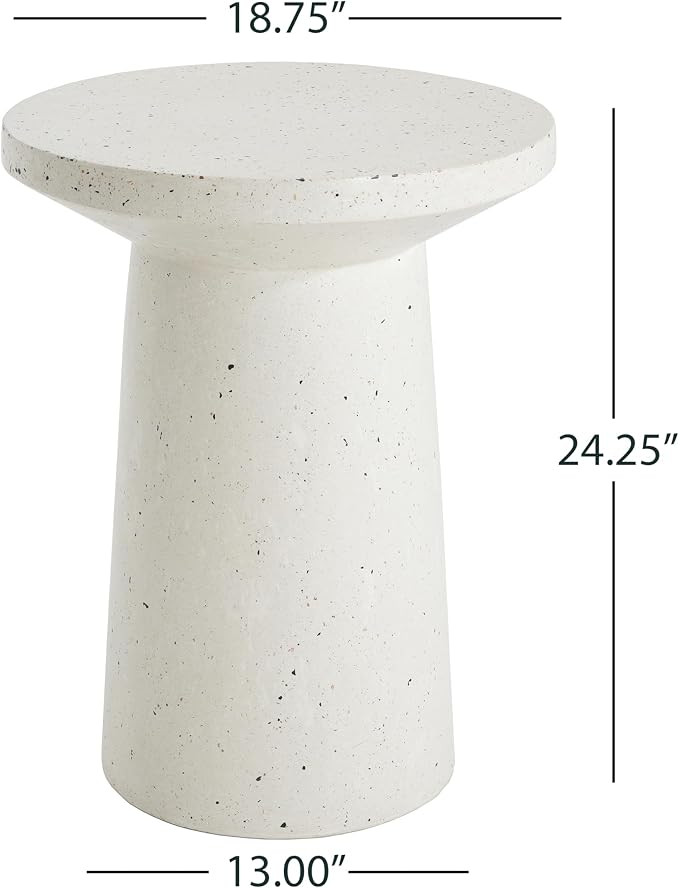 ø18.75'' Faux Concrete Cement Round Side Table End Table, Modern Contemporary Minimalist Style, MGO Material for Indoor & Outdoor, No Assembly, White