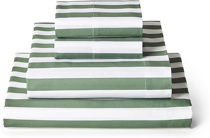 Mellanni Queen Sheets Set - 4 PC Iconic Collection Bedding - Hotel Luxury, Extra Soft, Cooling Bed Sheets - Wrinkle, Fade, Stain Resistant (Queen, Oxford Stripe Sage)