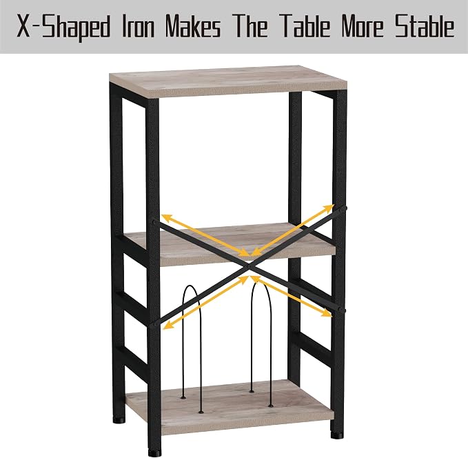 YAKANJ End Table with LED Light,Record Player Stand with Albums Storage,Vinyl Records Storage,Turntable Stand Side Table for Music Room Studio Living Room Bedroom-Greige