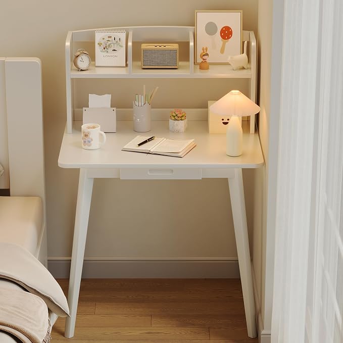 IOTXY Small Writing Desk with Hutch - 31.5" Work Computer Study Table with Drawer for Home and Office, White