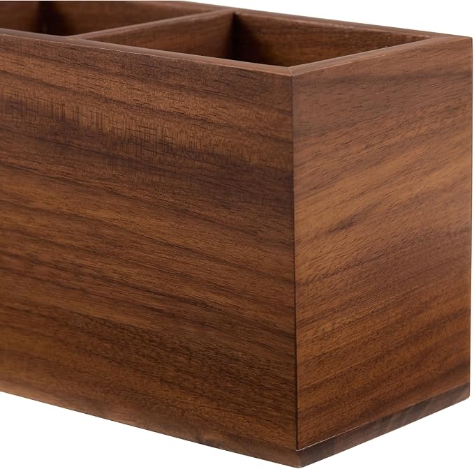 KORUA Walnut Pencil Holder (Double Slots) Wood Pen Holder for Desk