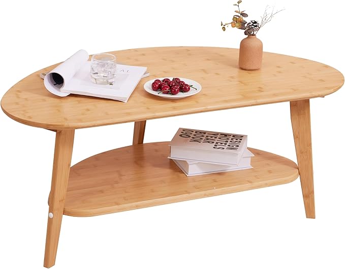 NAVREX Coffee Table, Mid Century Modern Oval Coffee Tables for Living Room, 100% Solid Wood, FSC Certifiled 40.2"*22" Round Center Table, Value Lies in Material, Easy Assembly