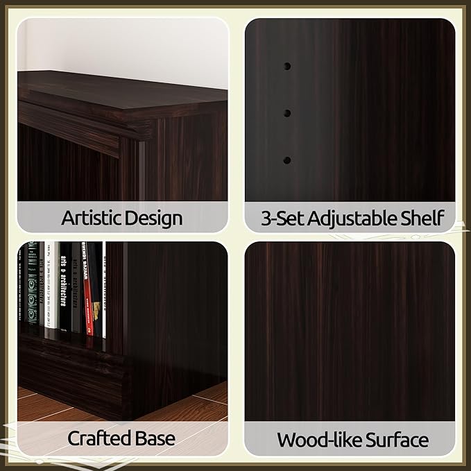 Double Wide Open Shelf Bookcase - 2 Tiers 4 Storage Cube Adjustable Space Book Case, Display Cabinet Organizer with Bookshelf, 64.8 inch Width Indoor Furniture for Home Library Office, Dark Cherry