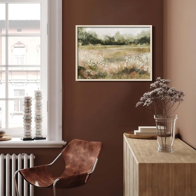 Rustic Field Landscape Canvas Wall Art Framed Vintage Print Poster Country Nature Picture Gallery Artwork Living Room Bedroom Office farmhouse 12X16 Inch Ready to Hang