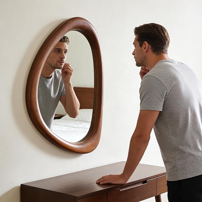 MAGFLERUM Irregular Wall Mirror, 30 * 20 inch Asymmetrical Wood Mirrors, Entryway Mirror, Hanging Vertically and Horizontally. Mirrors for Wall Decor (Black Walnut)