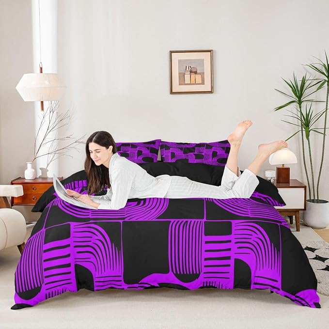 Erosebridal Mid Century Abstract Kids Twin Bedding Set Bohemian Geometric Comforter Cover for Boys Teens Adult Modern Aesthetics Striped Duvet Cover 2-Piece Boho Minimalist Stripes Bed Sets