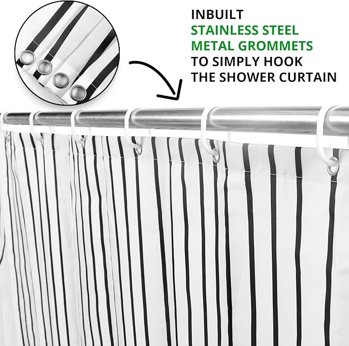 White and Black Shower Curtain, Boho Minimalist Mid Century Modern Arch Geometric Machine Washable Waterproof Fabric for Bathroom Bathtub Decor with Hooks 60Wx72H
