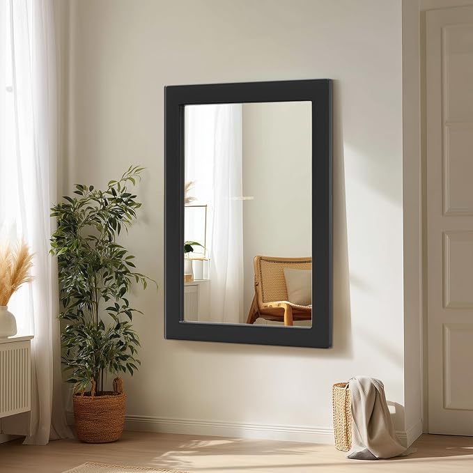 40''x30'' Rustic Wall Mirror for Bathroom Black Wood Frame, Classic Rectangle Mirror Farmhouse Vanity Wall Mirror Decor Living Room, Bedroom, Entryway