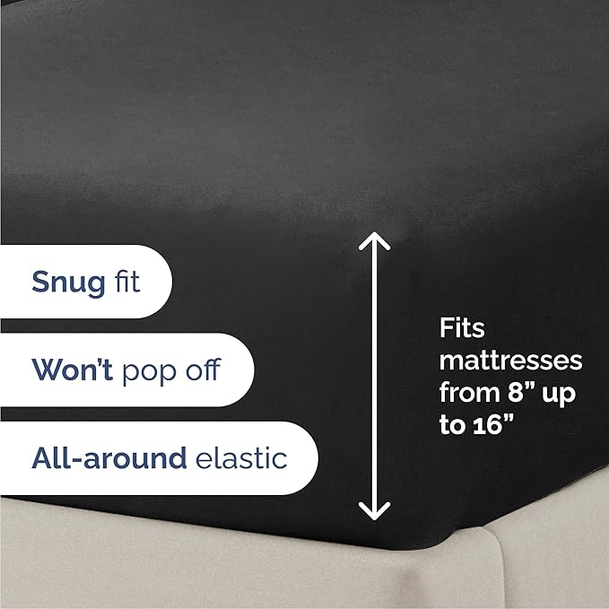 Queen Size 4 Piece Sheet Set - Comfy Breathable & Cooling Sheets - Hotel Luxury Bed Sheets for Women & Men - Deep Pockets, Easy-Fit, Extra Soft and Wrinkle Free Sheets - Black Oeko-Tex Bed Sheet Set