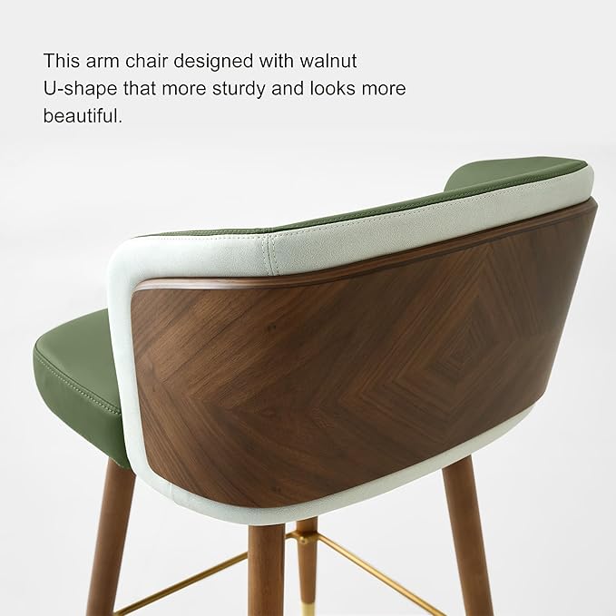 ARTPLAN Mid Century Modern Bar Stools Set of 4 for Counter Height - Leather Upholstered Seat with Walnut Wood Frame, Retro 34 Inch Bar Chairs for Home Kitchen Island, Bar, Breakfast Nook,Avocado