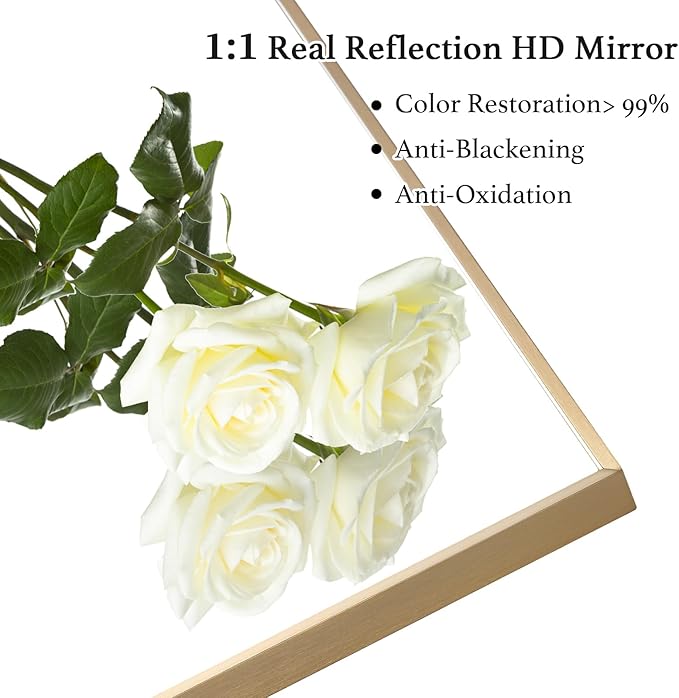 26x40 Inch Gold Bathroom Mirror - Copper-Free Mirror, Aluminum Alloy Frame Vanity Rectangle Wall Mounted Modern Mirror for Bedroom/Living Room/Porch Horizontal or Vertical