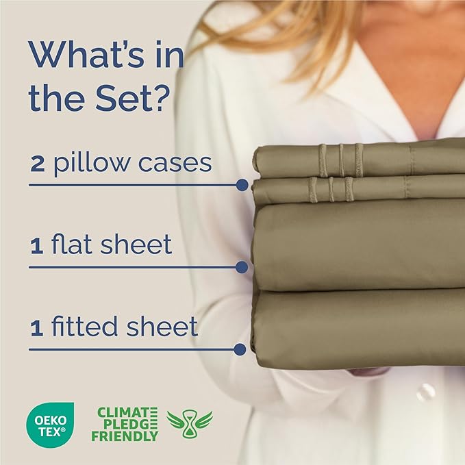 King Size 4 Piece Sheet Set - Comfy Breathable & Cooling Sheets - Hotel Luxury Bed Sheets for Women & Men - Deep Pockets, Easy-Fit, Extra Soft and Wrinkle Free Sheets - Khaki Oeko-Tex Bed Sheet Set