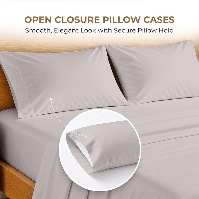 SGI bedding 100% Egyptian Cotton Sheets Twin XL Size – 600 Thread Count Sheets Set, Soft, Cooling, 15" Deep Pocket, Luxury Hotel Bedding, Breathable, Durable - Light Grey