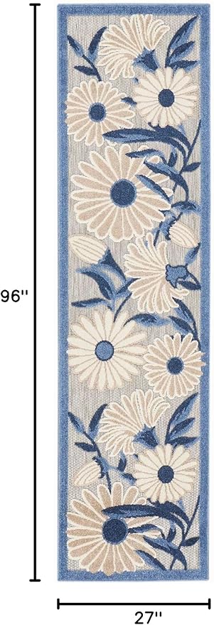 Nourison Home Aloha Blue Grey 2'3" x 8' Area Rug - Easy Clean, Non Shedding, Bed Room, Living Room, Dining Room, Kitchen (8' Runner)