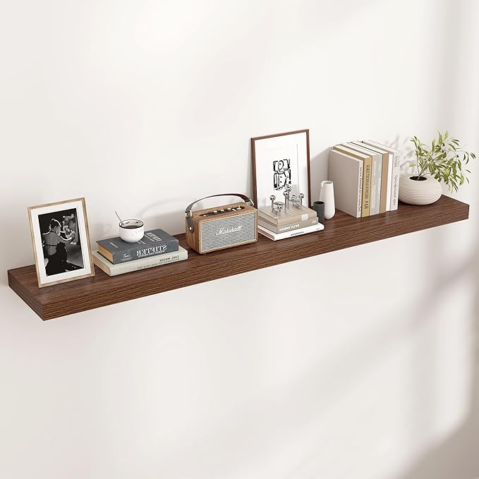 Floating Shelves for Wall, Engineered Wood Wall Shelves with Invisible Brackets for Living Room Bedroom Bathroom Office Kitchen Decor and Storage (Walnut, 55" W x 9" D x 1.5" H) Set of 1
