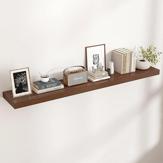 Floating Shelves for Wall, Engineered Wood Wall Shelves with Invisible Brackets for Living Room Bedroom Bathroom Office Kitchen Decor and Storage (Walnut, 55" W x 9" D x 1.5" H) Set of 1