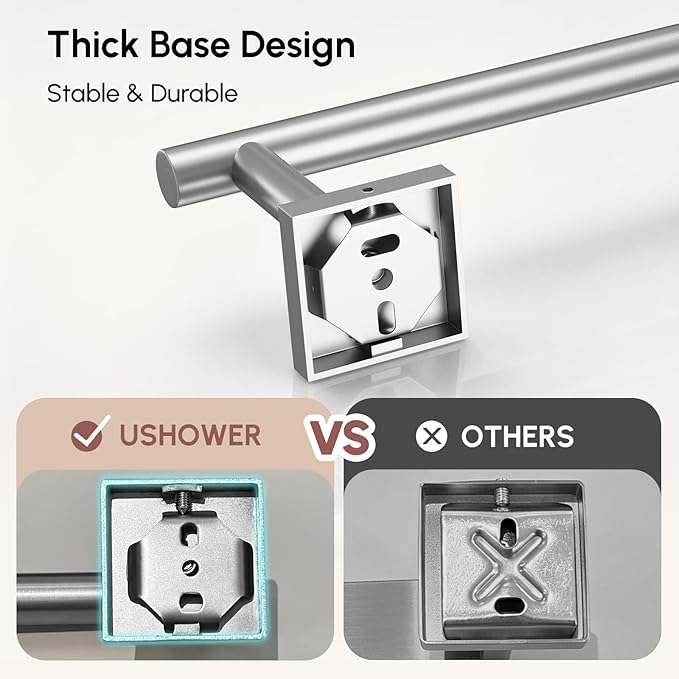 USHOWER Brushed Nickel Towel Bar, 18 Inch Towel Racks for Bathroom Wall Mounted, 304 Stainless Steel Towel Holder with Square Base, Modern Home Decor (Total Length 20 Inch)