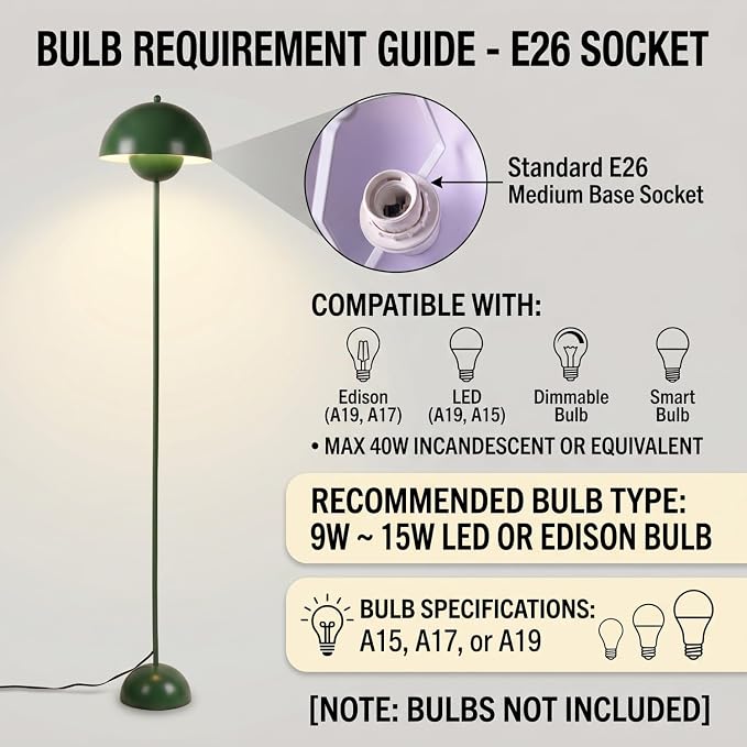 COSYLUX Modern Floor Lamp for Living Room, Industrial Tall Standing Lamp for Bedroom, Metal Shade Reflecting Light Reading Floor Lamp for Office, Nursery Room, Corner(Hunter Green)
