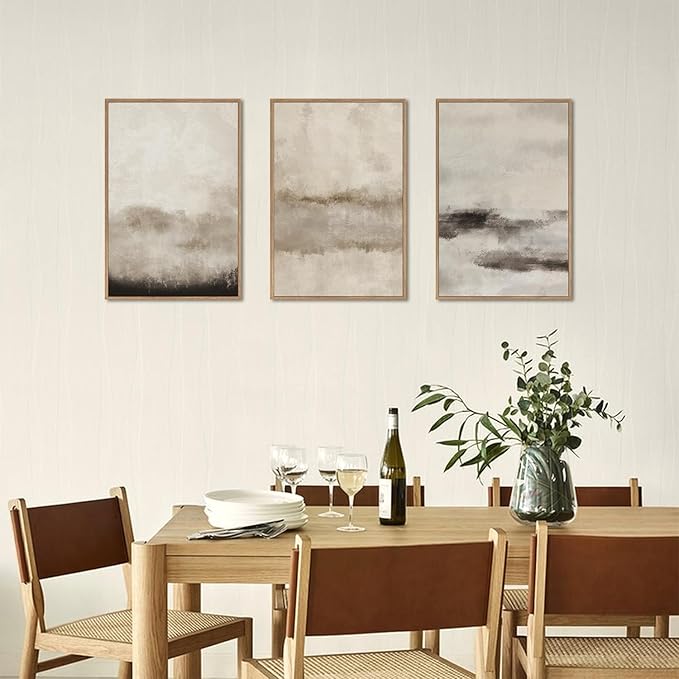HPINUB Large Abstract Framed Canvas Wall Art Set,Minimalist Beige Gray Pastel Watercolor Wall Decor,Modern Illustration Neutral Art Painting for Living Room,Bedroom,Dining Room,Office -24"x36"x3