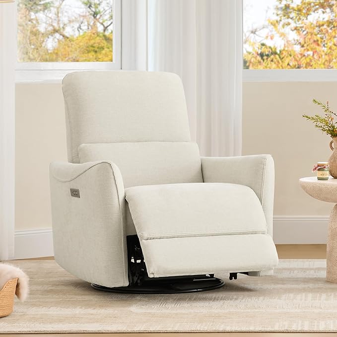 CHITA Oversized Power Recliner Chair Swivel Glider for Big and Tall, FSC Certified Living Room Nursery Rocking Chair with Lumbar Support, Linen