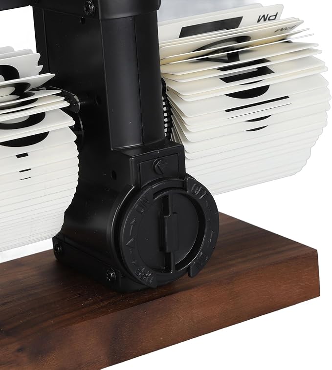 FOSA Flip Desk Clock, Retro Vintage Mechanical Flip Clock with Large Numbers, Silent Desk Table Clock with Wood Base for Home Office Desk Decor Living Room Study Room (Black)