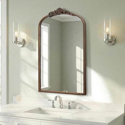 Micasso Vintage Arch Bronze Mirror: 31"x 19" French Baroque Antique Mirror - Traditional Ornate Decorative for Wall/Bathroom/Entryway/Hallway - Home Decor for Living Room