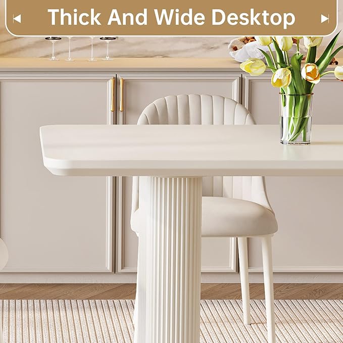 62.99 inch Dining Table, Modern Rectangular Kitchen Table, Home Dining Table for Kitchen, Bar, Living Room, Small Space, Cream White, Easy Assembly