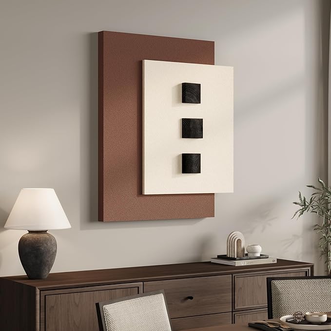 Cuspin Large 3D Wood Wall Art for Living Room, Minimalist Black Wooden Blocks artwork for walls, Modern Brown Textured Paintings Wall Decor for Bedroom Dining Room Office Hallway
