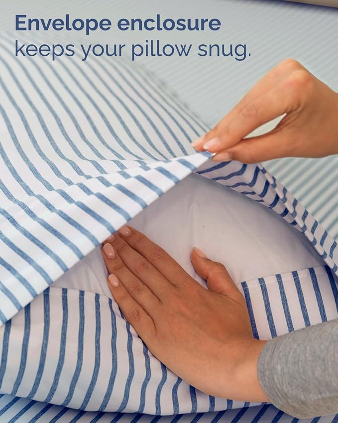 Twin Size 3 Piece Sheet Set - Comfy Breathable & Cooling Sheets - Hotel Luxury Bed Sheets for Women & Men - Deep Pockets, Easy-Fit, Soft and Wrinkle Free Sheets - Blue Stripes Oeko-Tex Bed Sheet Set
