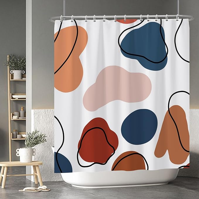 Baocicoo Abstract Bohemian Shower Curtain Pink Red Orange Texture Modern Striped Fashion Minimalism Shower Curtains for Hotel Spa Home Bathtubs Bath Waterproof Fabric with Hooks 72x78 Inches