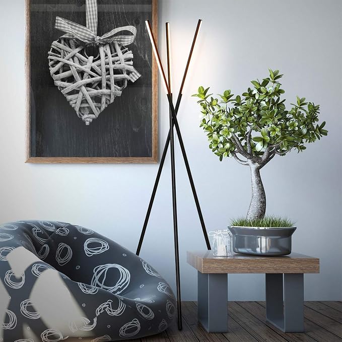 Brightech Stix LED Tripod Floor Lamp for Living Room - Dimmable Modern Standing Lamp, with 3 Lights for Bedroom - Contemporary Office Lighting- Black