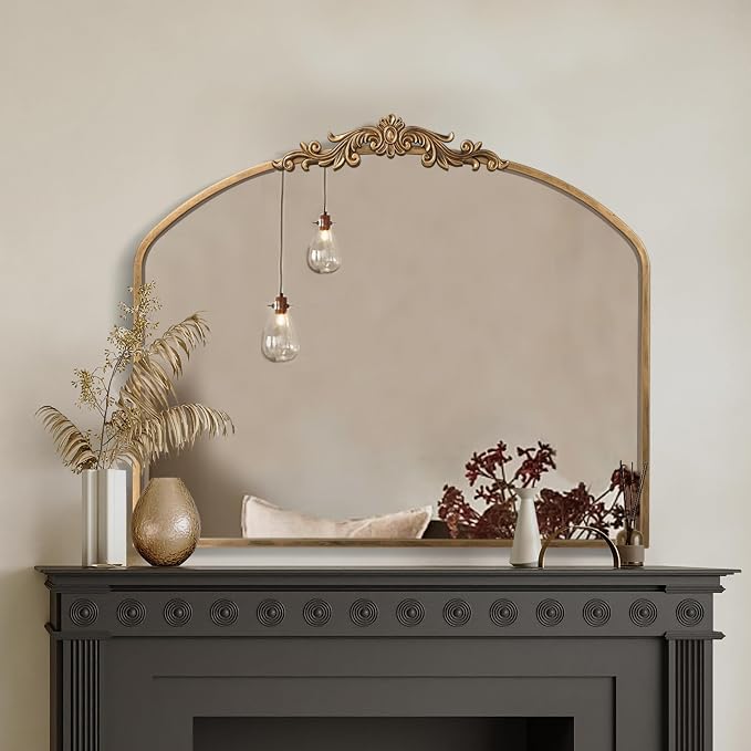 PERFNIQUE Vintage Mirror, 36" X 30" Arched Antique Baroque Mirror, Gold Traditional Wall Decor, Ornate Decor Anthro Look Alike Decor for Bathroom Living Room Fireplace Entryway Hallway
