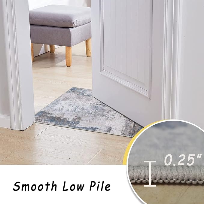 vivorug Washable Rug, Ultra Soft Area Rug 8x10, Non Slip Abstract Rug Carpet, Stain Resistant Rugs for Living Room Bedroom, Modern Fluffy Rug (Gray/Navy, 8'x10')