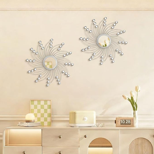 2 Pack Metal Mirrors for Wall Boho Sunburst Wall Mirror Home Decor Modern Decorative Wall Art for Bedroom Living Room Entryway