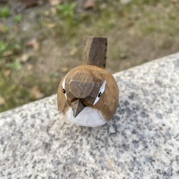 Bird Figurines Hand Carved Painted Wooden Statues for Home Decor, Gift for Bird Lovers,Housewarming, Birthday, Christmas, Anniversaries (NO.14-Winter Wren)