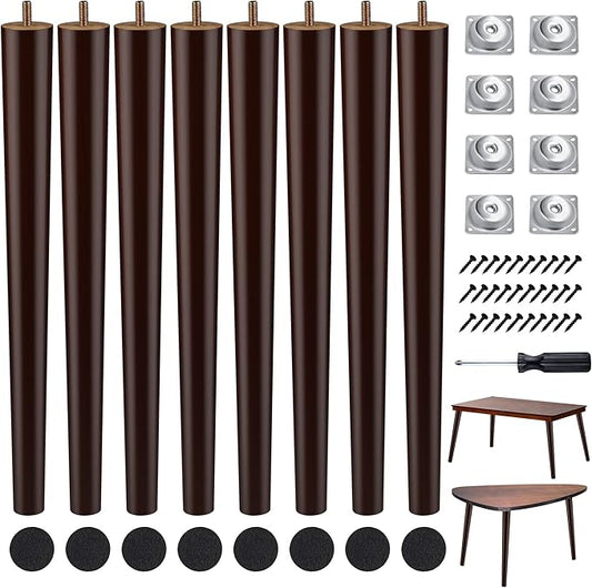 TURSTIN 8 Pieces 16 Inches Table Legs Wood Furniture Legs Tapered Round Replacement Desk Chair Legs Mid Century Furniture Legs for Coffee Table Dresser Night Stand (Brown)