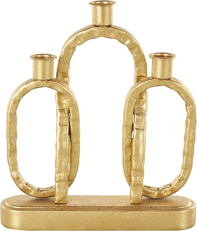 Deco 79 Metal Decorative Candle Holder Interlocked Chains Candle Stand with Rectangle Base, Candlestick Holder 9" x 2" x 10", Gold