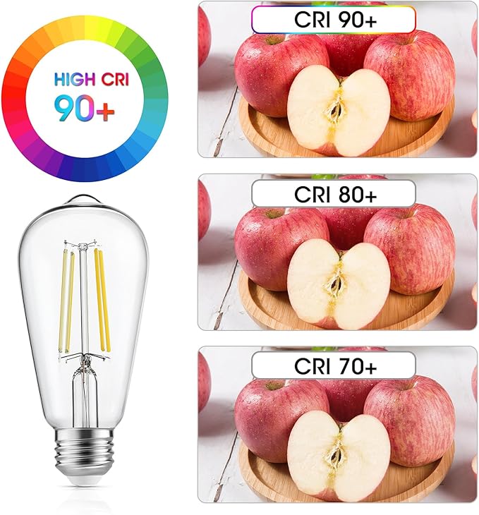 Edison Light Bulbs 60W Equivalent, Dimmable Vintage LED Light Bulbs, E26 Medium Base, Cool White 4000K, ST58, 6W, 750LM, 90+ CRI, Antique Decorative Filament LED Bulb, Clear Glass, 8 Pack