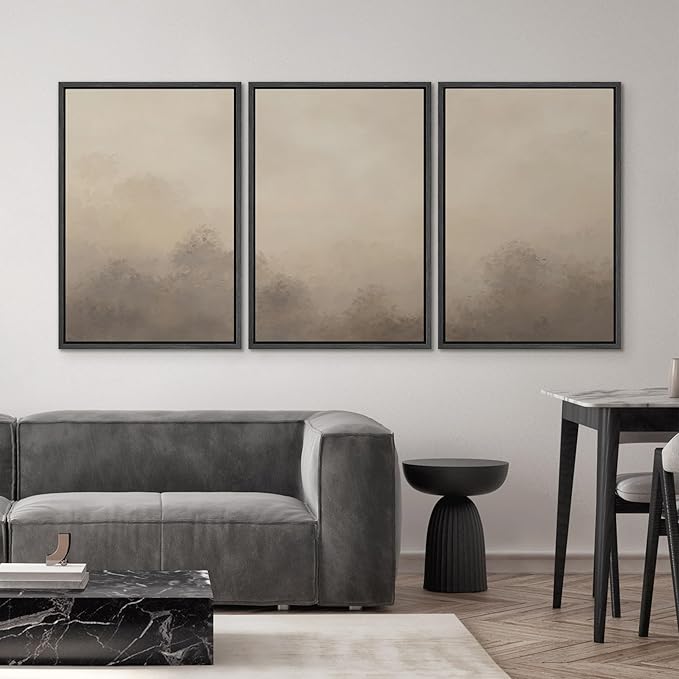 SIGNWIN Framed Canvas Print Wall Art Set Neutral Misty Forest Landscape Earth Tone Illustrations Modern Art Decorative Boho Relax/Zen Nordic for Living Room, Bedroom, Office - 16"x24"x3 Black