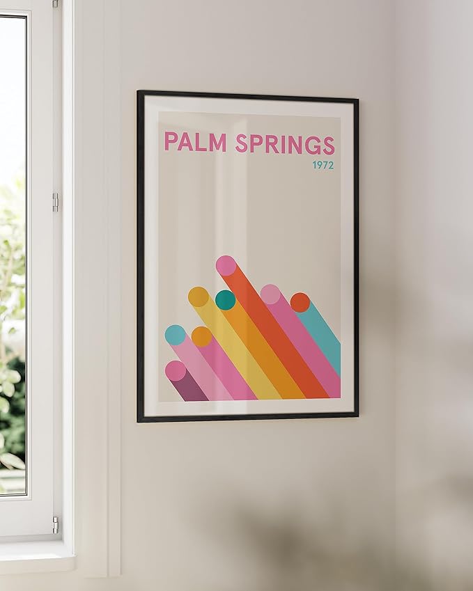 HAUS AND HUES Retro Vintage Poster: Pink Abstract Aesthetic Picture, Colorful Modern City Wall Art, Danish Travel Art Print, Bright Geometric Wall Decor (Black Frame, 24x36)