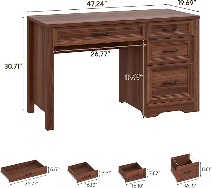 Vabches Farmhouse Executive Desk with Storage and Ample File Drawer, Rustic Large Home Writing Desk for Bedroom, Walnut