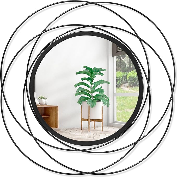 Decorative Mirrors Black Circle Mirror - 20 Inches Round Mirror with Metal Frame, Modern Wall Hanging Mirrors for Living Room, Bedroom, Bathroom, Entryway Black