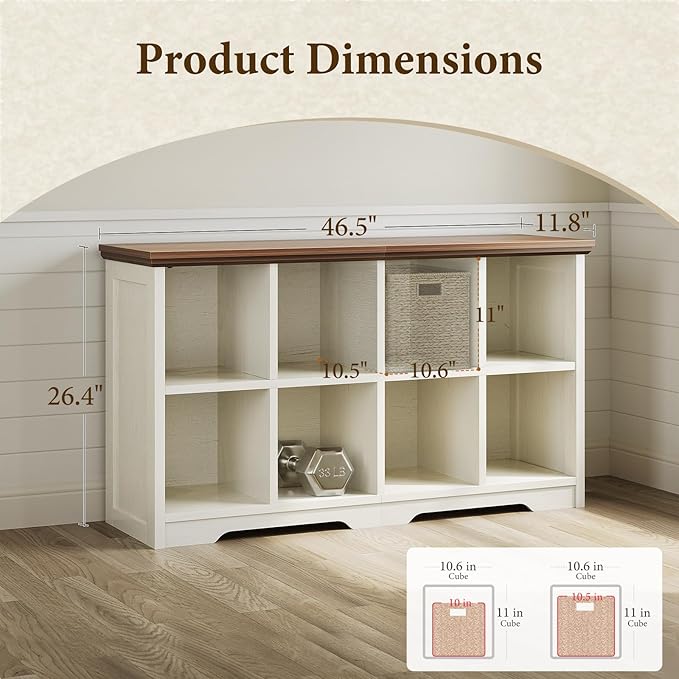 OffiGo 8 Cube Organizer Bookcase, Modern Farmhouse Open Shelf for Storage Bins & Decor, Display Bookshelf Console Closet for Living Room, Bedroom, Home Office, Walnut+White
