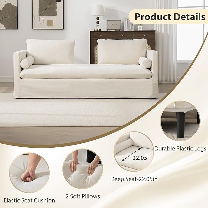 Chifee & Vingol 82.68" Oversized Chaise Lounge Indoor Modern Upholstered 2-Seater Daybed Sofa Bench with Pillows & Armrests Lounge Sleeper Sofa for Living Room Bedroom Office,Beige