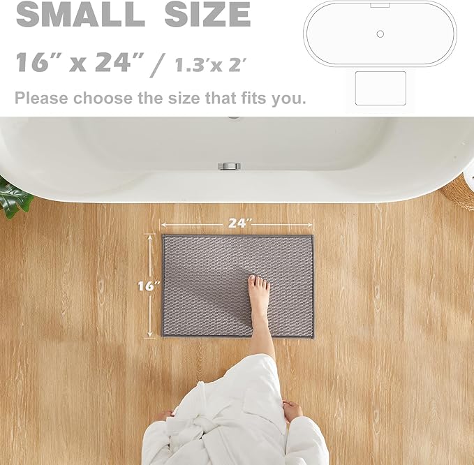 Bathroom Rugs Non Slip Washable, Super Absorbent Thin Bath Mat Small Quick Dry Low Pile Bathroom Rug, Light Grey 16" x 24" / 1'4" x 2'
