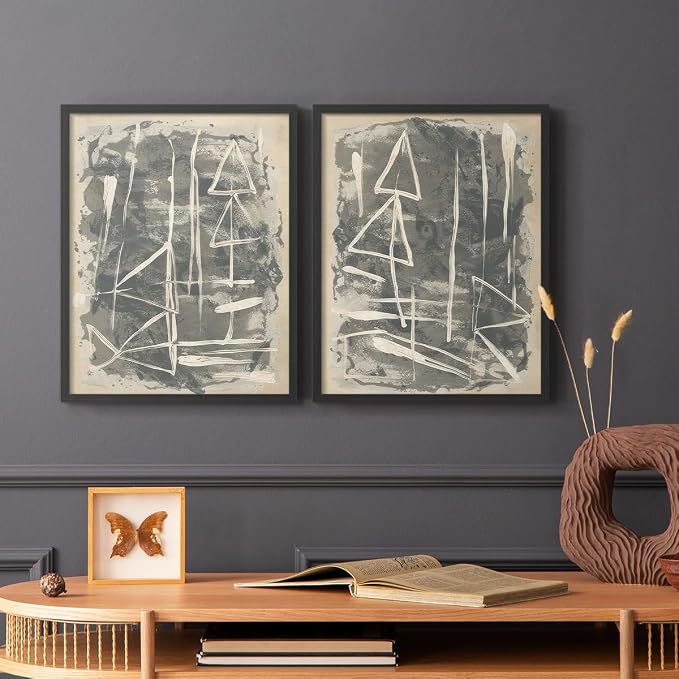 Renditions Gallery Set of 2 Peel & Stick Framed Prints, Trendy Abstract Wall Art, Textured Linework Striking Wall Decor, Re-Stickable - Ready to Hang - 8"x10" - Black Frame LT588